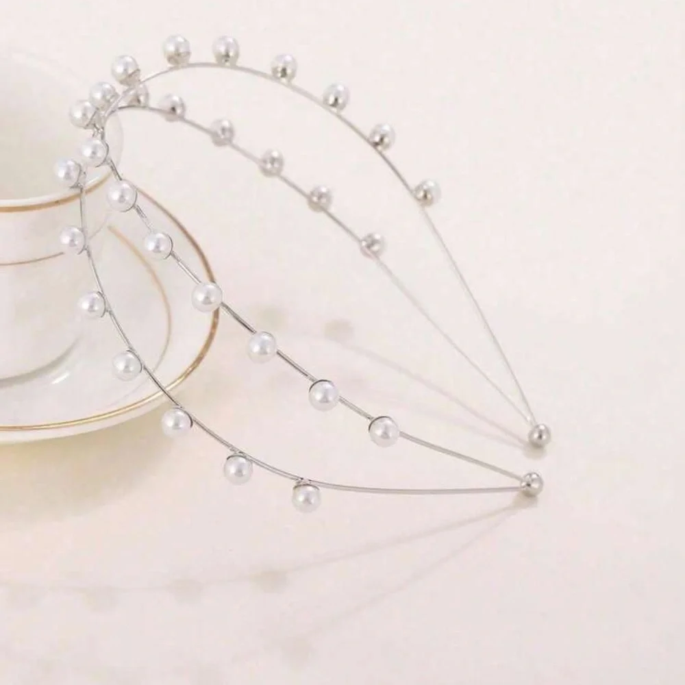 1pc Ladies Pearl Cross Simple Elegant Multi-Layer Alloy Headband Bride Wedding - Picture 3 of 3